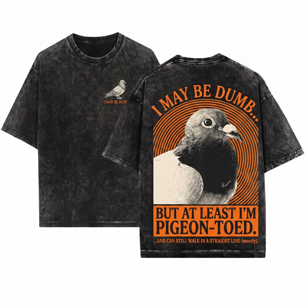 I May Be Dumb Pigeon Funny Sarcastic Bird Meme Graphic Vintage Humor Apparel Unisex Wash T-Shirt