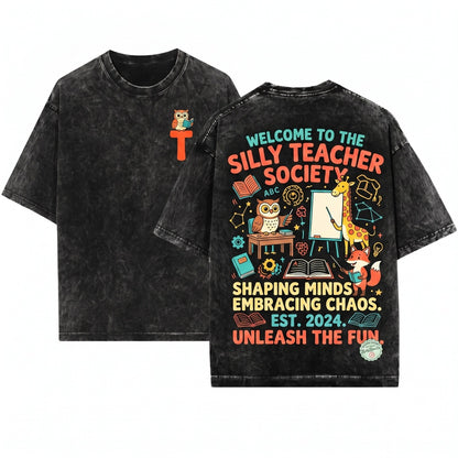 Cute Silly Goose Teachers Build Character Funny Back To School New Gift Unisex Wash T-Shirt