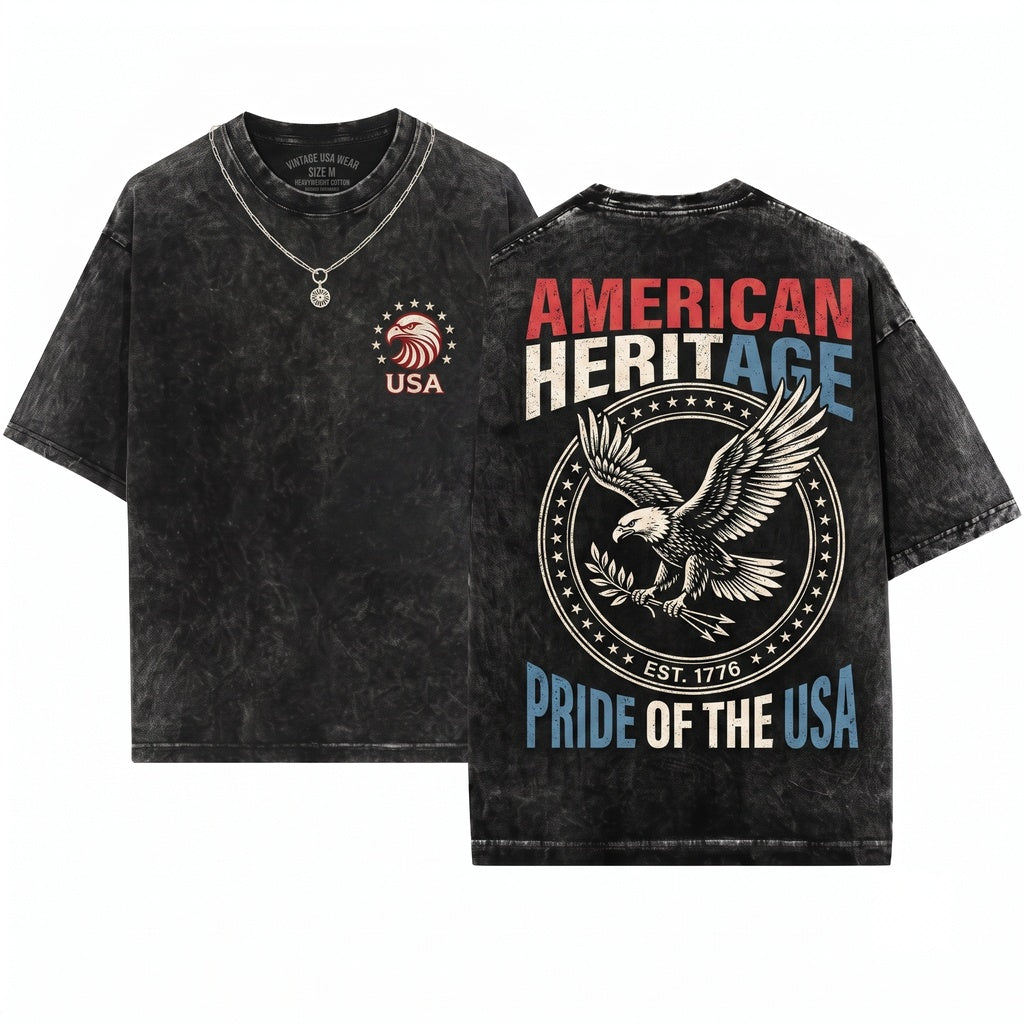 Vintage Patriotic USA Flag Red White Blue Classic Unisex Wash T-Shirt