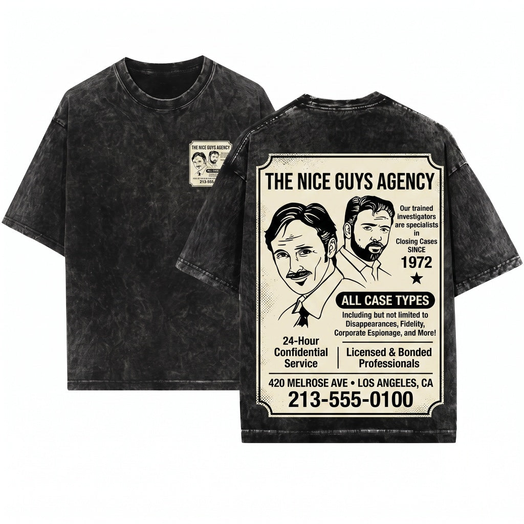 The Nice Guys Agency Graphic Funny Retro Movie Top Vintage Apparel Unisex Wash T-Shirt
