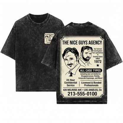 The Nice Guys Agency Graphic Funny Retro Movie Top Vintage Apparel Unisex Wash T-Shirt