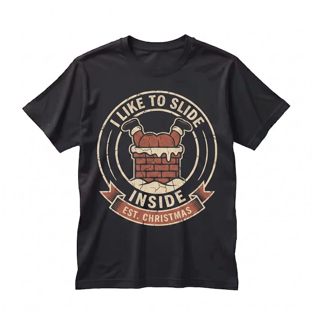 Funny Christmas Matching Couple Ride On Top Holiday Unhinged Raunchy I Like To Slide Inside Graphic Apparel Unisex TShirt