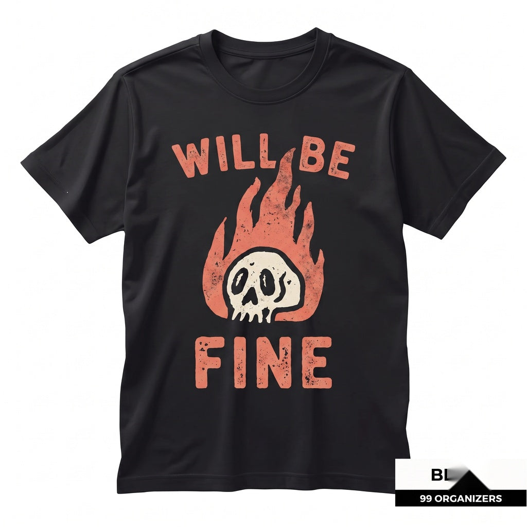 Everything Will Be Fine Flaming Skull Gothic Grunge Vintage Halloween Dark Humor Unisex TShirt