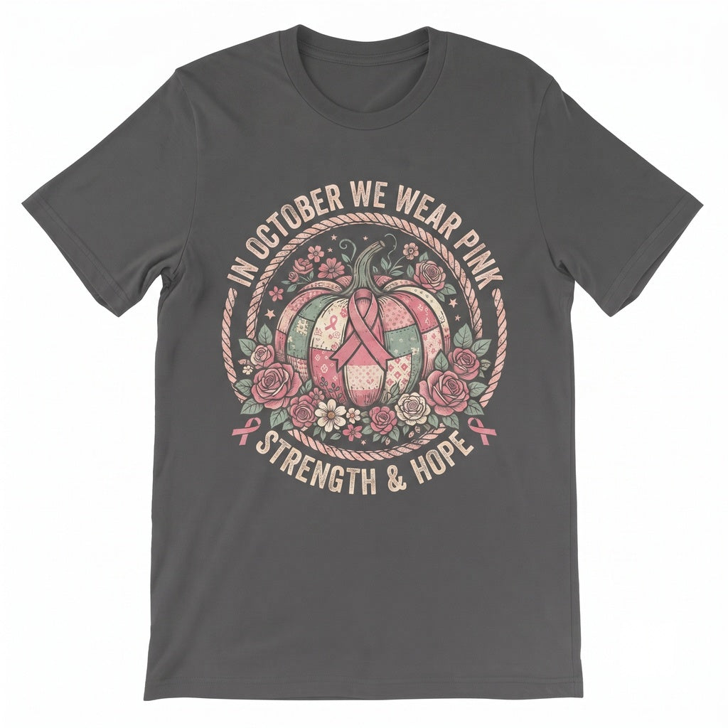 October Pink Pumpkin Floral Breast Cancer Awareness Unisex TShirt