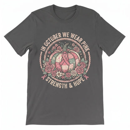 October Pink Pumpkin Floral Breast Cancer Awareness Unisex TShirt