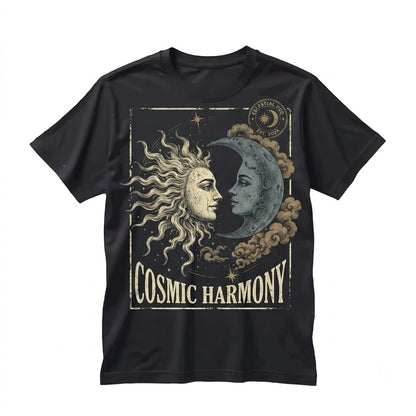 Sun Moon Balance Celestial Astrology Graphic Top in Pepper Vintage Wash, Unisex TShirt