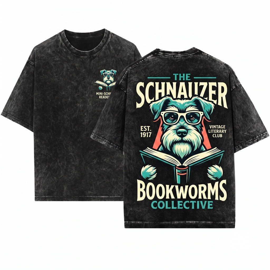 Miniature Schnauzer Dog Reading Bookish Mom Dad Gift Unisex Wash T-Shirt