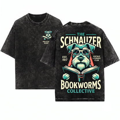 Miniature Schnauzer Dog Reading Bookish Mom Dad Gift Unisex Wash T-Shirt