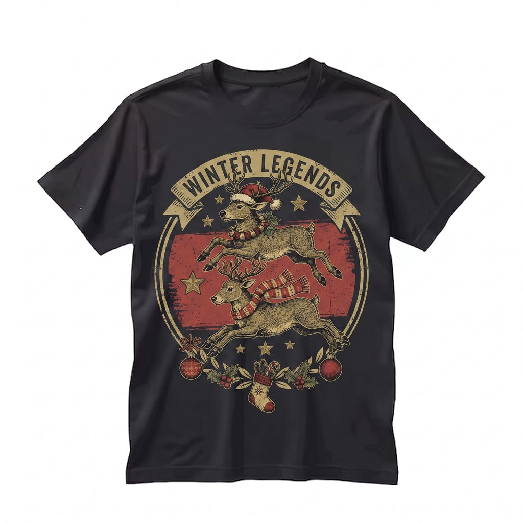 Three Festive Reindeer Vintage Holiday Deer Graphic Christmas Gift Unisex TShirt