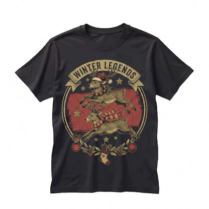 Three Festive Reindeer Vintage Holiday Deer Graphic Christmas Gift Unisex TShirt