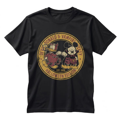 Spooky Retro Cartoon Friends Halloween Checkered Vampire Devil Theme Park Trip Graphic Unisex TShirt