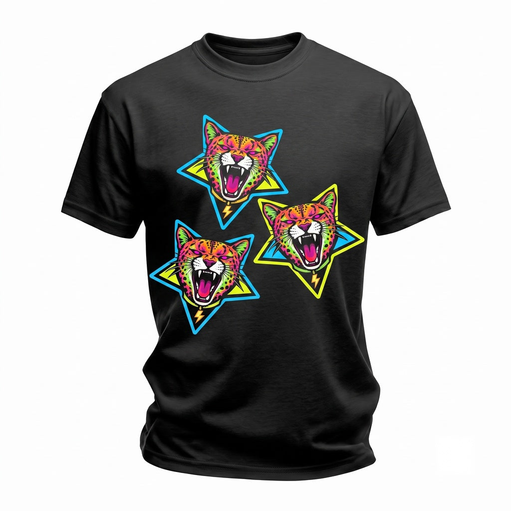 Vintage Roaring Leopard Retro Star Graphic Punk Rock Wild Cat Edgy Lightning Unisex TShirt