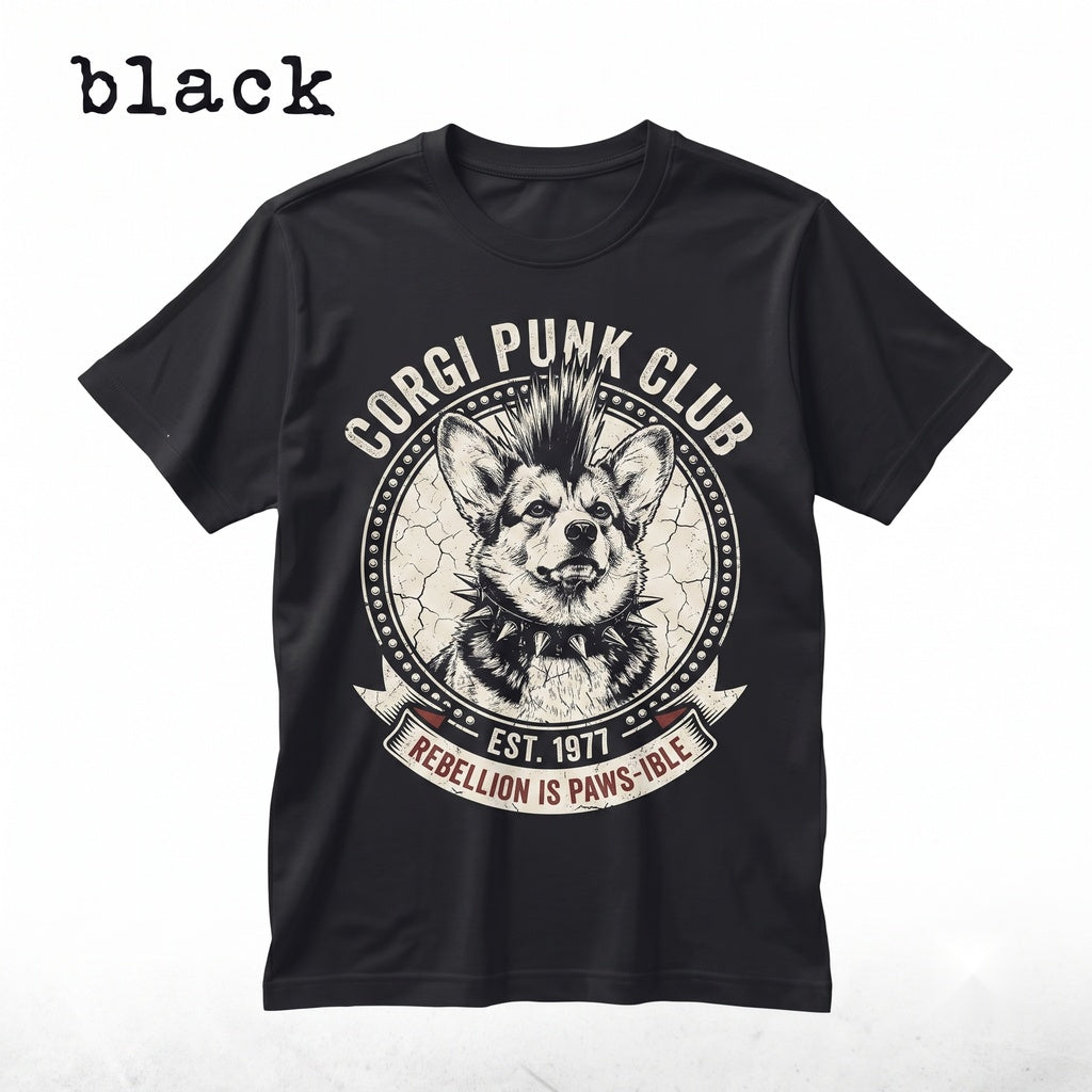 Funny Punk Corgi Dog Graphic Mohawk Black Grunge Alternative Pet Lover Puppy Gift Unisex TShirt