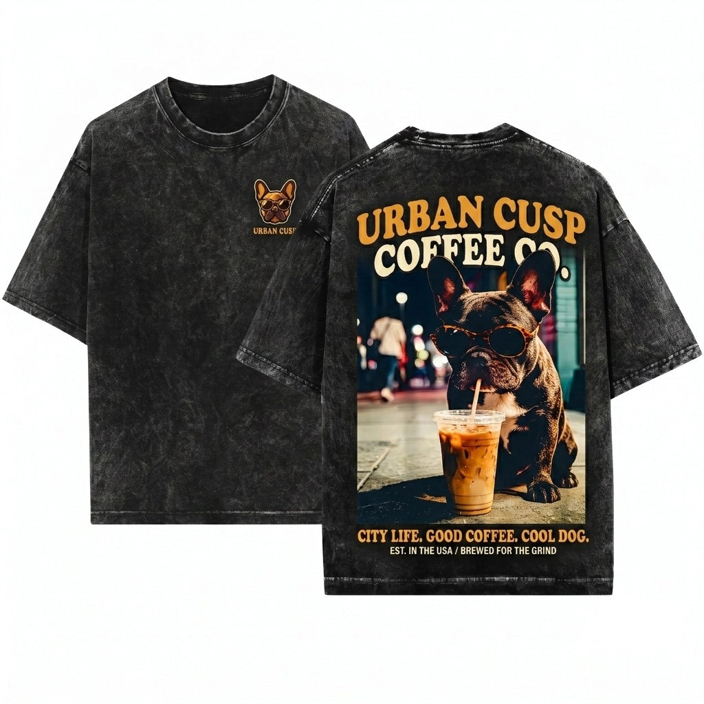 Frenchie Iced Coffee Dog Lover Graphic Aesthetic Unisex Wash T-Shirt