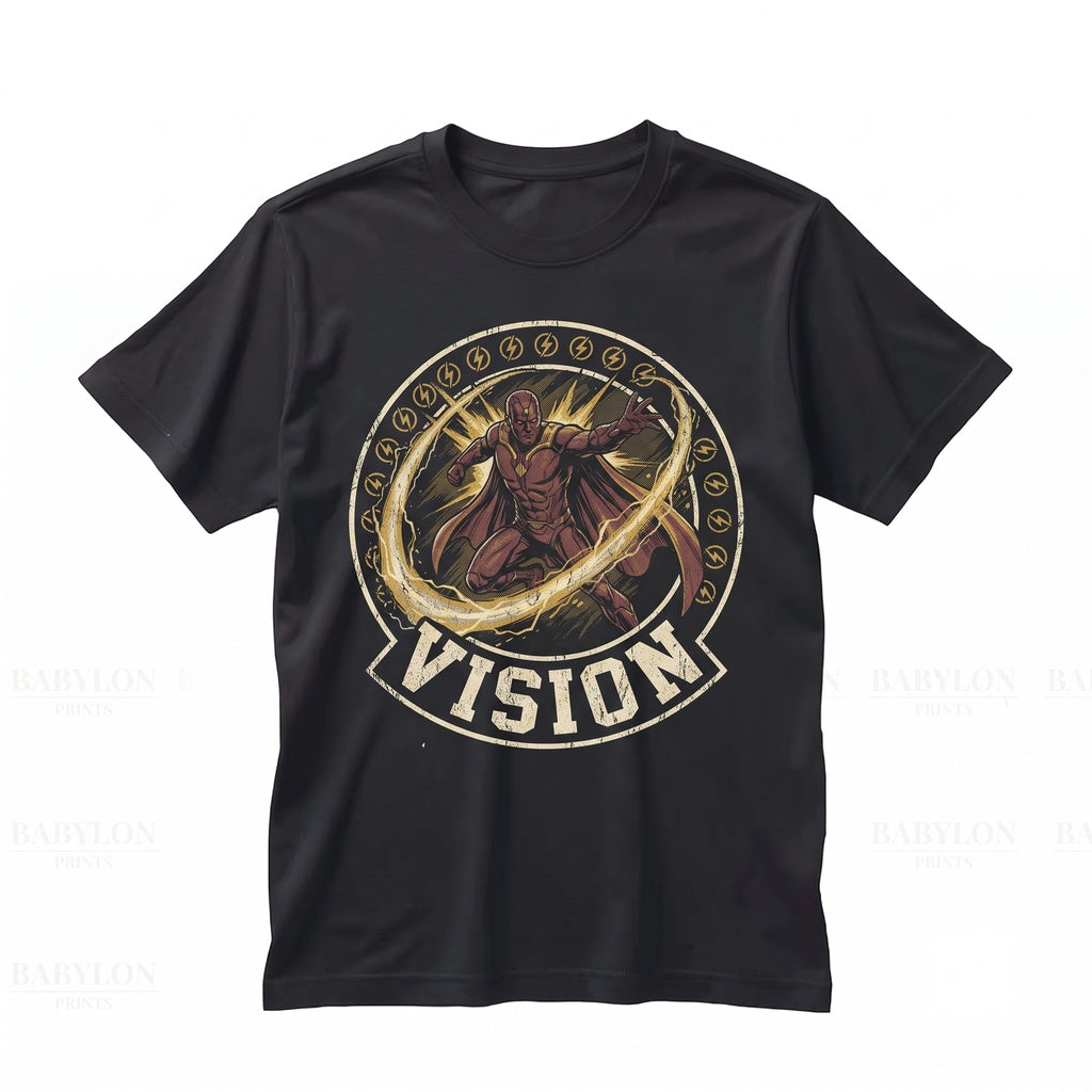 Retro Visionary Android Superhero Graphic Sweatshirt, Scarlet Witch Comic Character Top, Sci-Fi Multiverse Doom Fan Apparel,