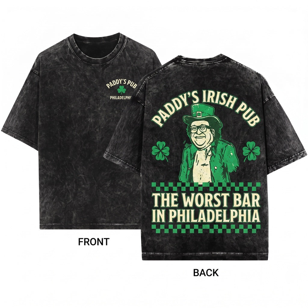 Paddys Irish Pub Frank Reynolds Leprechaun Funny Graphic Vintage Unisex Wash T-Shirt