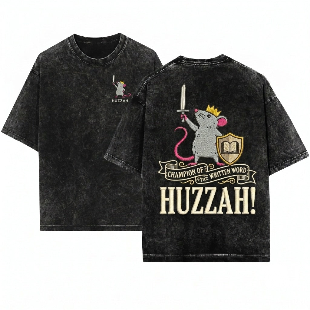Huzzah Rat King Funny Embroidered 1717 Ren Faire Fantasy TTRPG Nerd Unisex Wash T-Shirt