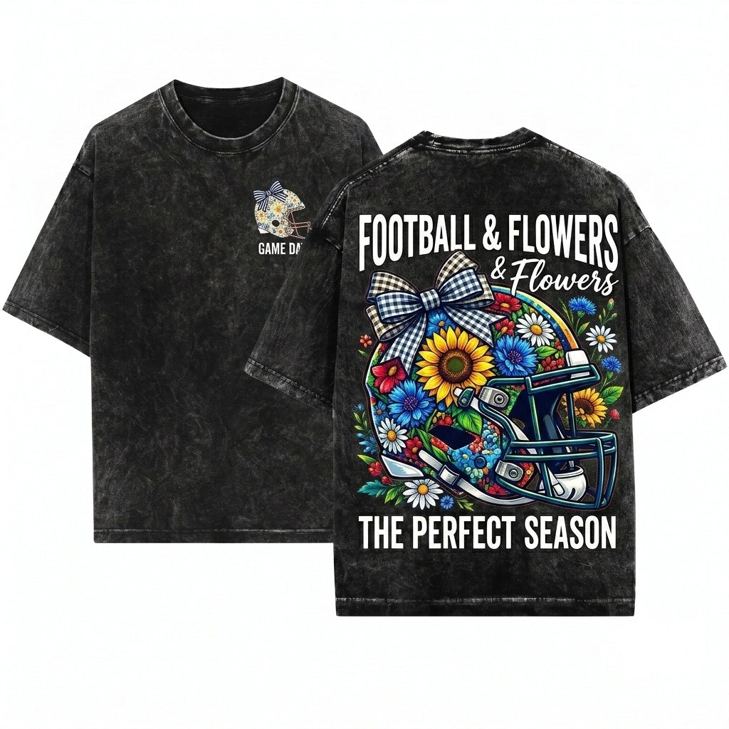 Mascot Floral Football Helmet Game Day Bow Coquette Touchdown Custom Color Graphic Unisex Wash T-Shirt