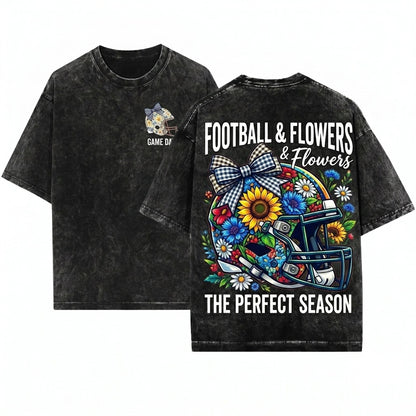 Mascot Floral Football Helmet Game Day Bow Coquette Touchdown Custom Color Graphic Unisex Wash T-Shirt
