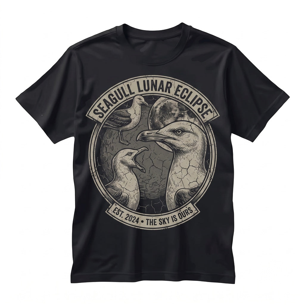 Three Seagulls Vintage Moon Graphic Retro Ocean Wildlife Funny Coastal Bird Lover Gift Unisex TShirt