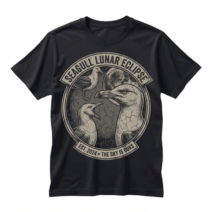 Three Seagulls Vintage Moon Graphic Retro Ocean Wildlife Funny Coastal Bird Lover Gift Unisex TShirt