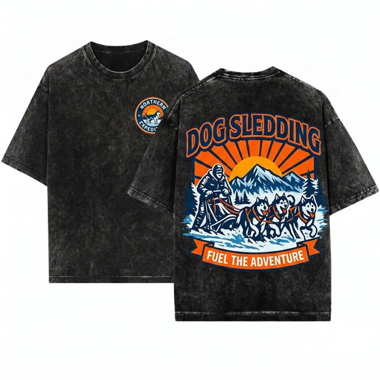Vintage Dog Sledding Born For Snow Outdoor Lover Graphic Unisex Wash T-Shirt