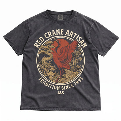 Vintage Japanese Crane Graphic Art, Red Sun Asian Bird Floral Nature Aesthetic Gift Unisex TShirt
