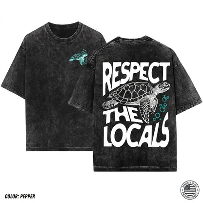 Respect The Locals Turtle Vintage Surfing Save Ocean Beach Unisex Wash T-Shirt