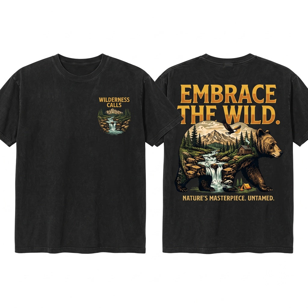 Vintage Mountain Bear Graphic Wilderness Forest Wildlife Classic Outdoor Adventure Nature Gift Unisex Wash T-Shirt