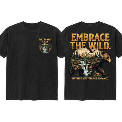 Vintage Mountain Bear Graphic Wilderness Forest Wildlife Classic Outdoor Adventure Nature Gift Unisex Wash T-Shirt