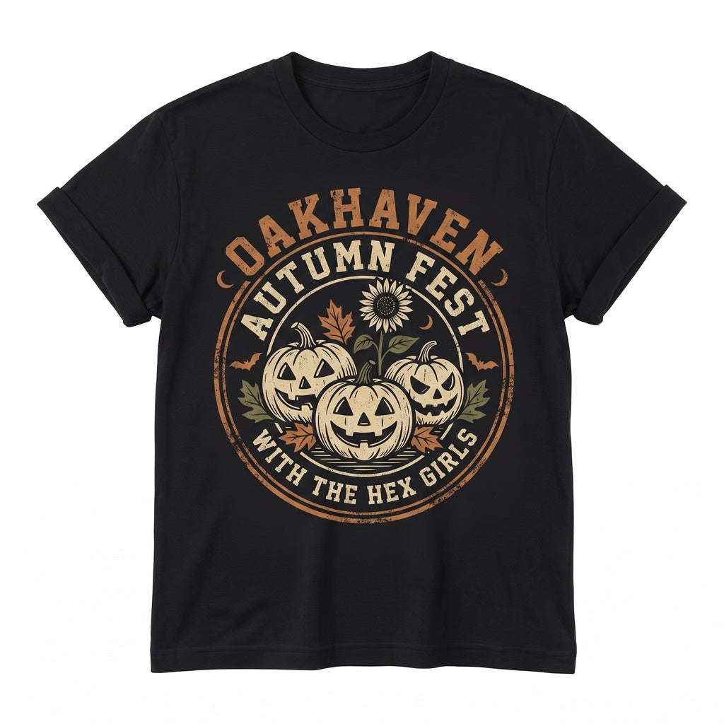 Vintage Eco-Goth Band Oakhaven Autumn Fest Spooky Jack O Lantern Halloween Graphic Unisex TShirt