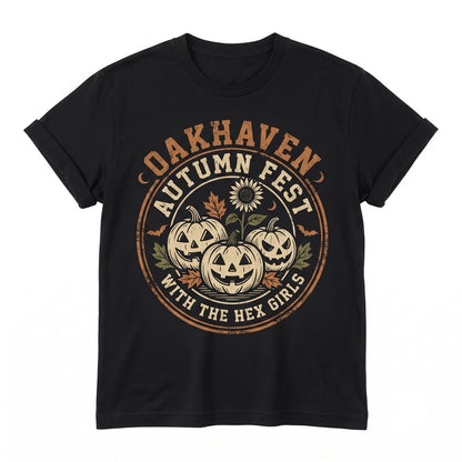 Vintage Eco-Goth Band Oakhaven Autumn Fest Spooky Jack O Lantern Halloween Graphic Unisex TShirt