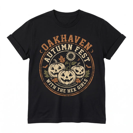Vintage Eco-Goth Band Oakhaven Autumn Fest Spooky Jack O Lantern Halloween Graphic Unisex TShirt