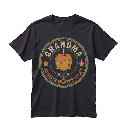 Personalized Grandma Caramel Candy Apple Autumn Coquette Vintage Graphic Customized Kids Name Gift Unisex TShirt