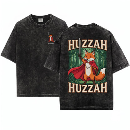 Huzzah Fox Embroidered Medieval Renaissance Faire Tabletop Fantasy Gamer Apparel Unisex Wash T-Shirt