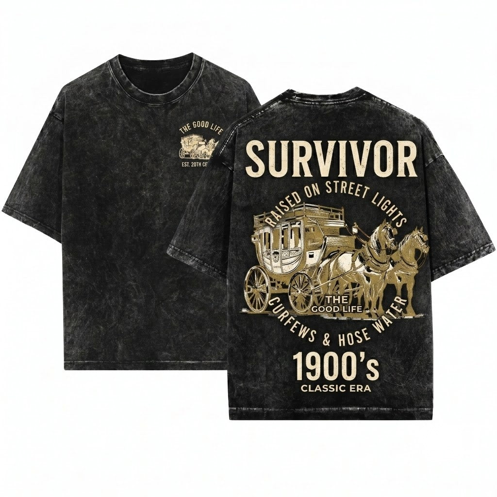 1900s Survivor Funny Gen X Vintage Graphic Unisex Wash T-Shirt