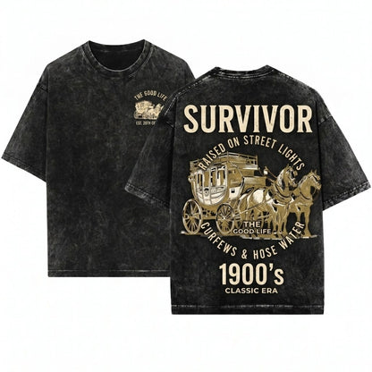 1900s Survivor Funny Gen X Vintage Graphic Unisex Wash T-Shirt