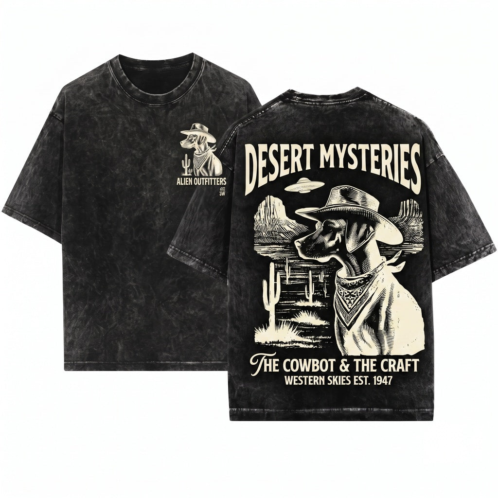 Vintage Western Cowboy Rhodesian Ridgeback UFO Retro Alien Dog Gift Mom Dad Unisex Wash T-Shirt