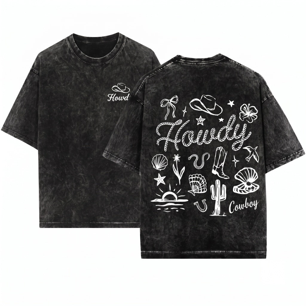 Coastal Cowgirl Howdy Cowboy Western Graphic Unisex Wash T-Shirt