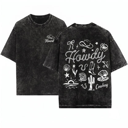 Coastal Cowgirl Howdy Cowboy Western Graphic Unisex Wash T-Shirt