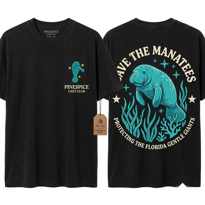 Manatee Embroidered Cute Summer Ocean Top Unisex Wash T-Shirt