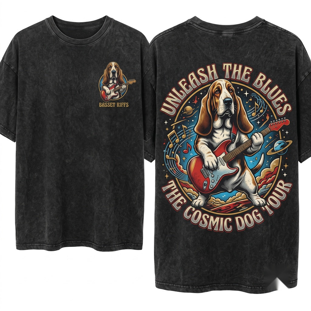 Basset Hound Rocker Guitarist Graphic Dog Mom Dad Gift Unisex Wash T-Shirt