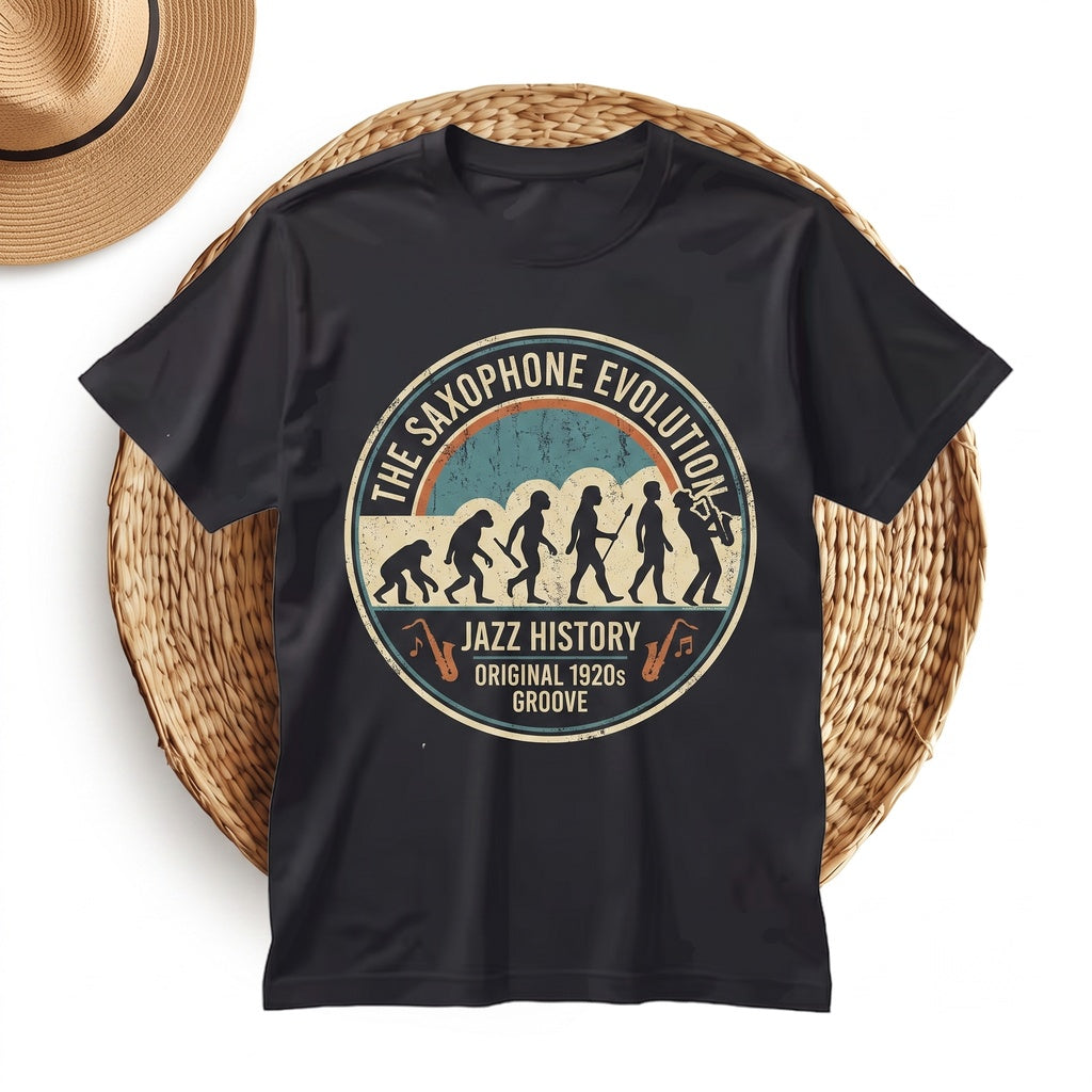 Funny Saxophone Evolution Graphic Jazz Musician Gift Band Instrument Humor Apparel Unisex TShirt