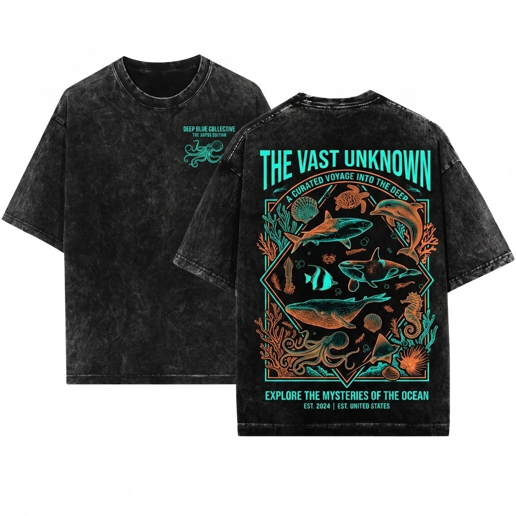 Vintage 90s Retro Ocean Nature Tattoo Sea Animal Whale Orca Turtle Dolphin Gift Unisex Wash T-Shirt