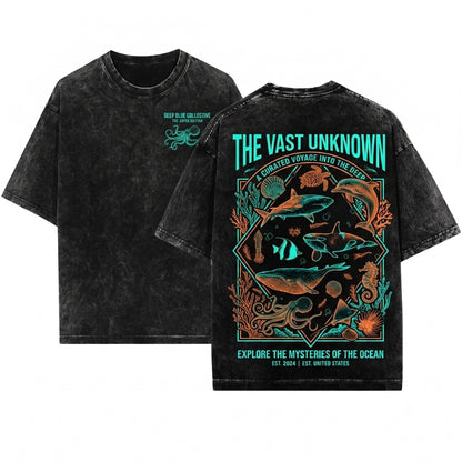 Vintage 90s Retro Ocean Nature Tattoo Sea Animal Whale Orca Turtle Dolphin Gift Unisex Wash T-Shirt