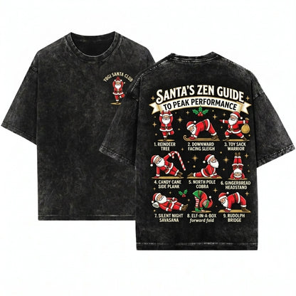 Santa Yoga Poses Christmas Whimsical Holiday Unisex Wash T-Shirt