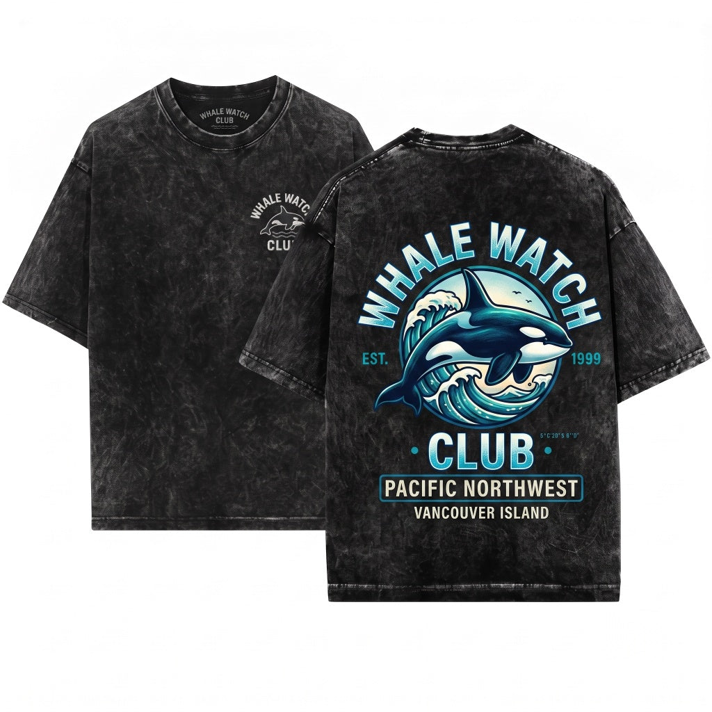 Embroidered Orca Whale Watch Club PNW Seattle Puget Sound Ocean Marine Life Nature Gift Unisex Wash T-Shirt