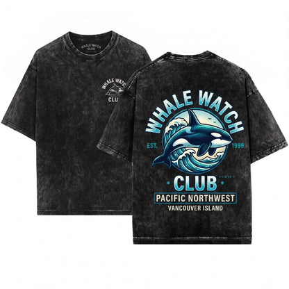 Embroidered Orca Whale Watch Club PNW Seattle Puget Sound Ocean Marine Life Nature Gift Unisex Wash T-Shirt