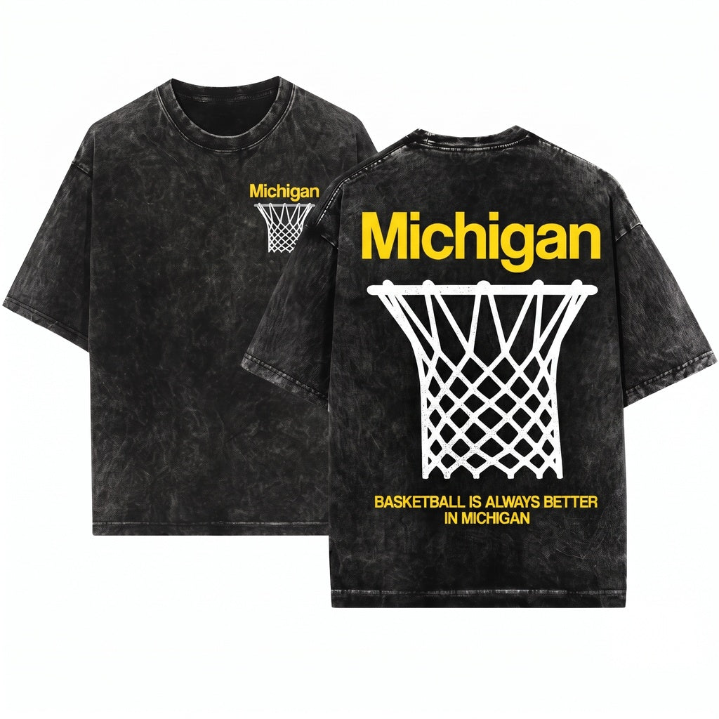 Michigan Basketball Minimalist Streetwear Graphic Unisex Wash T-Shirt