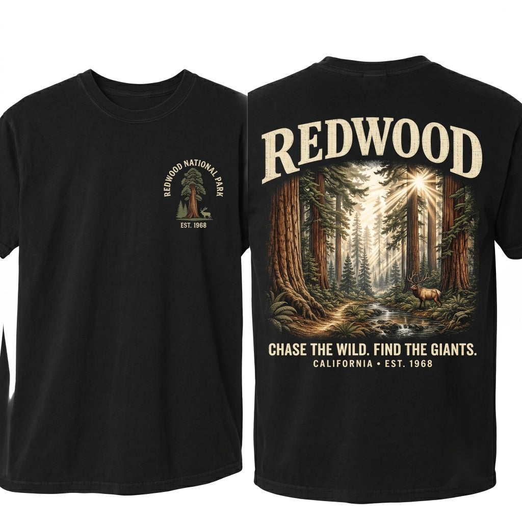 Redwood National Park Vintage California Forest Giant Sequoia Nature Hiking Camping Adventure Gift Unisex Wash T-Shirt